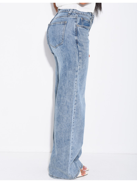 Low-rise, wide-leg faded jeans