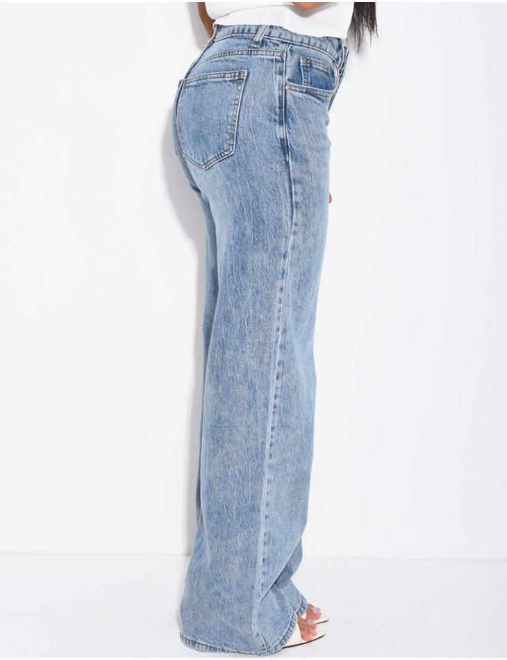 Low-rise, wide-leg faded jeans