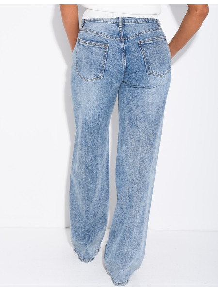 Low-rise, wide-leg faded jeans