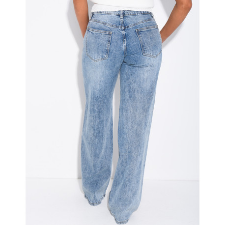 Low-rise, wide-leg faded jeans
