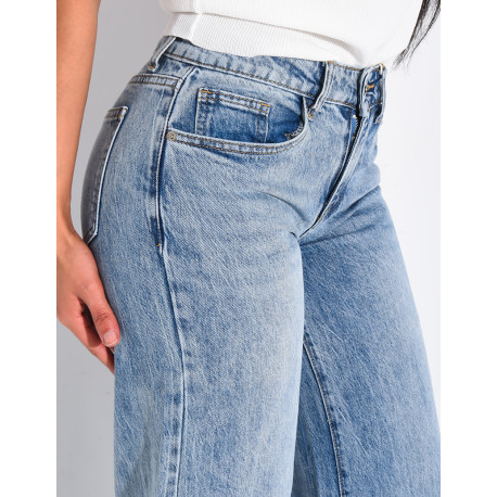 Low-rise, wide-leg faded jeans
