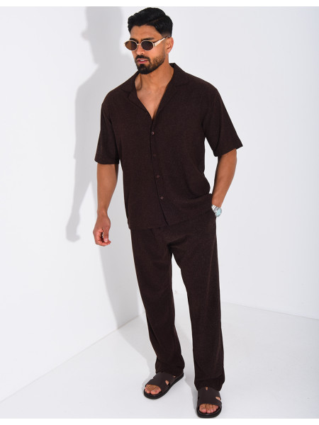 Ensemble chiné pantalon et chemise manches courtes