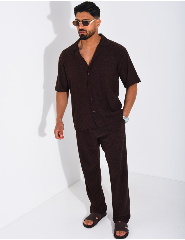 Ensemble chiné pantalon et chemise manches courtes