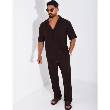 Ensemble chiné pantalon et chemise manches courtes