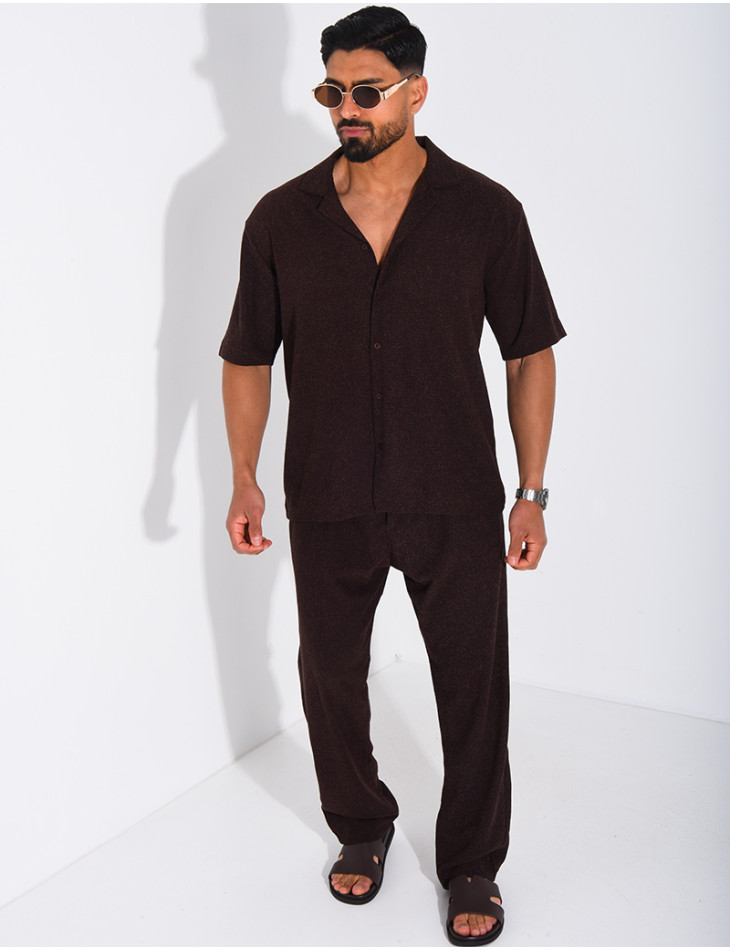 Ensemble chiné pantalon et chemise manches courtes