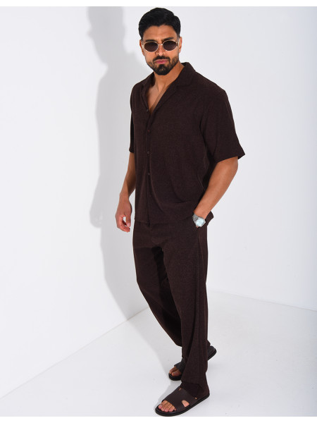 Ensemble chiné pantalon et chemise manches courtes