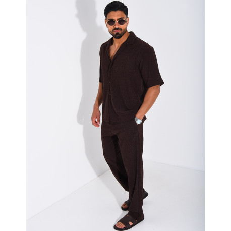 Ensemble chiné pantalon et chemise manches courtes