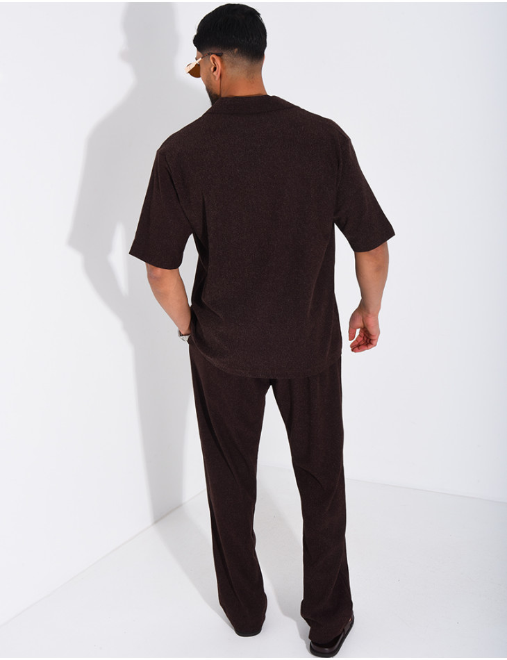 Ensemble chiné pantalon et chemise manches courtes