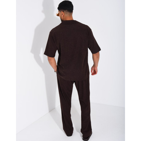 Ensemble chiné pantalon et chemise manches courtes