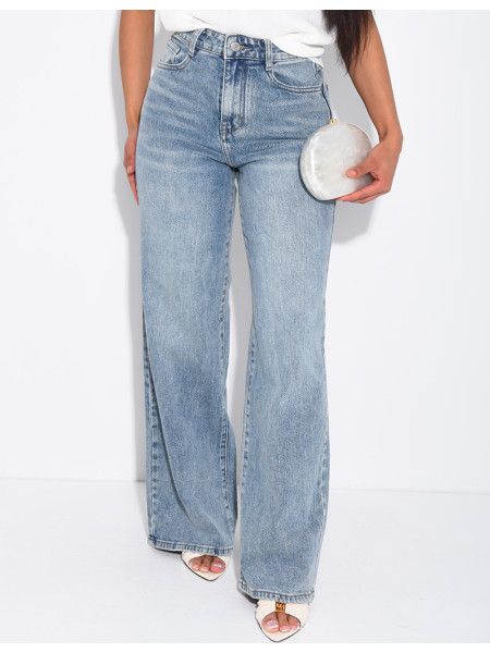 Jeans mit hoher Taille und geradem Schnitt in Vintage-Waschung