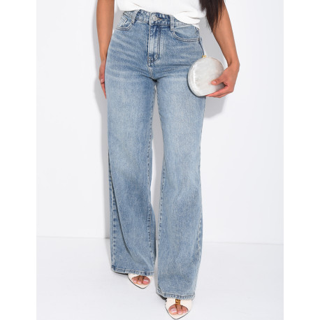 Jeans mit hoher Taille und geradem Schnitt in Vintage-Waschung