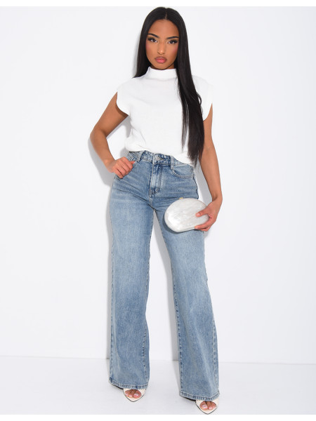Jeans mit hoher Taille und geradem Schnitt in Vintage-Waschung