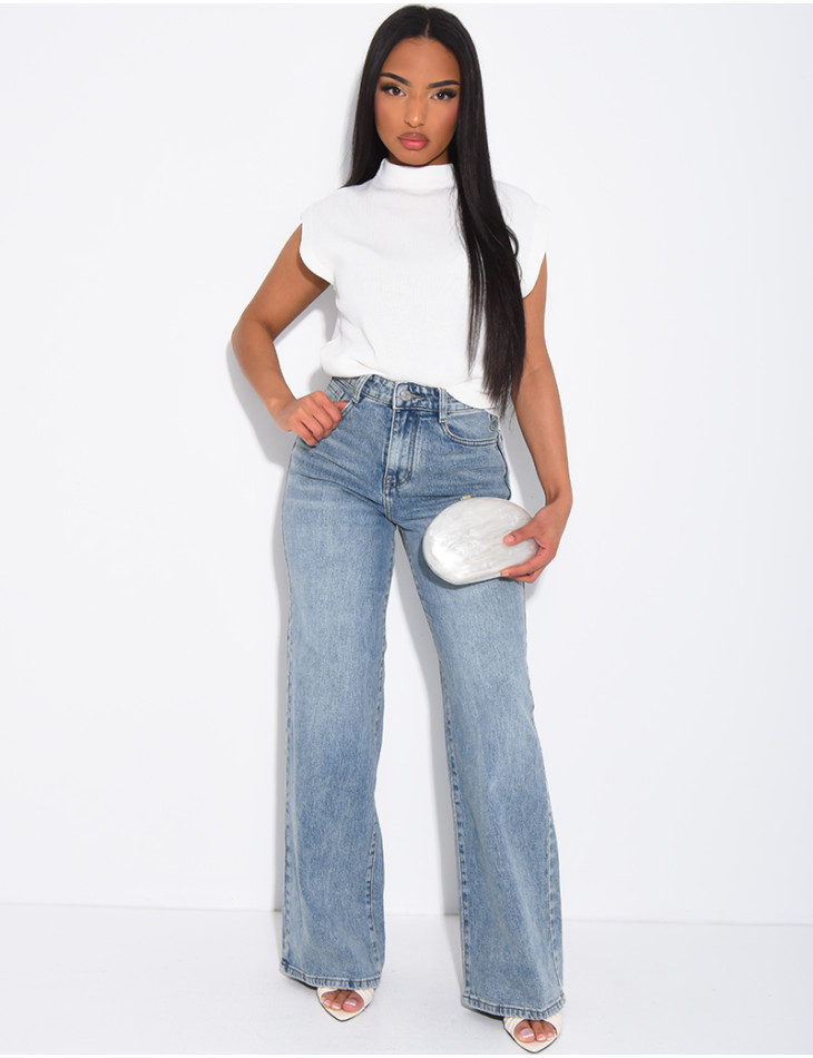 Jeans mit hoher Taille und geradem Schnitt in Vintage-Waschung