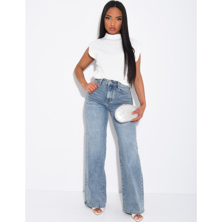 Jeans mit hoher Taille und geradem Schnitt in Vintage-Waschung