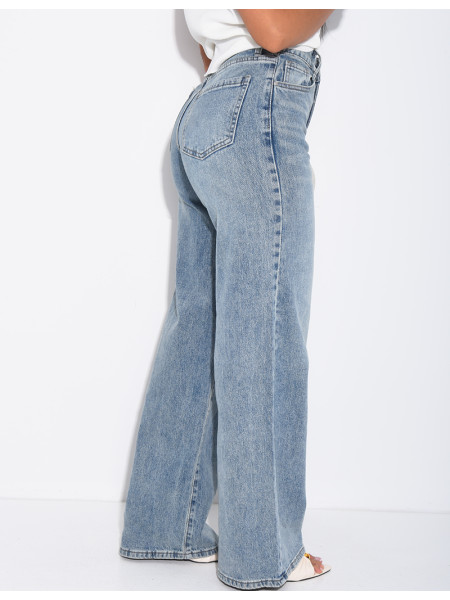 Jeans mit hoher Taille und geradem Schnitt in Vintage-Waschung