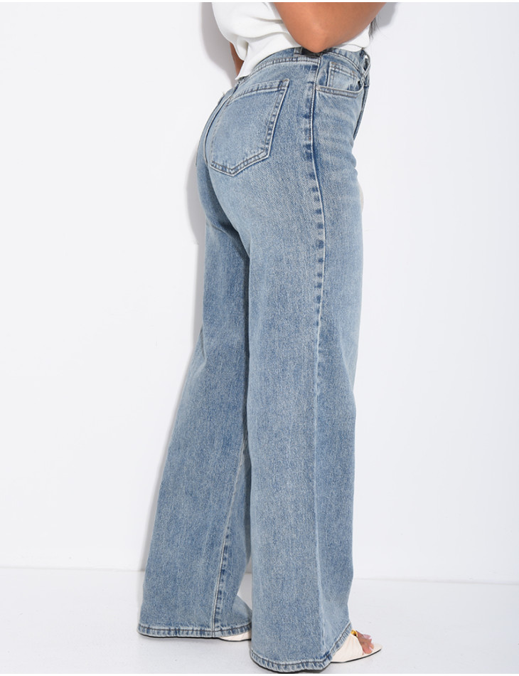Jeans mit hoher Taille und geradem Schnitt in Vintage-Waschung