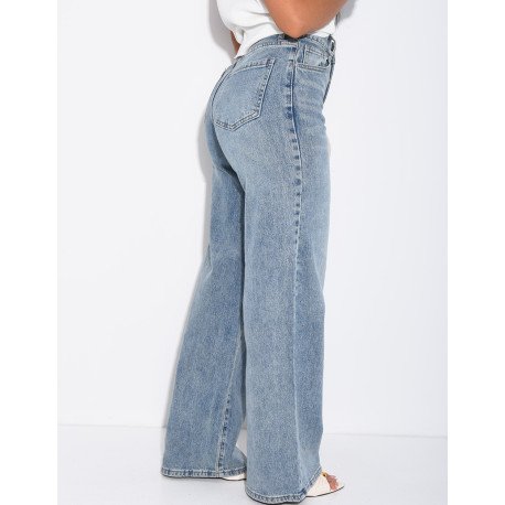 Jeans mit hoher Taille und geradem Schnitt in Vintage-Waschung