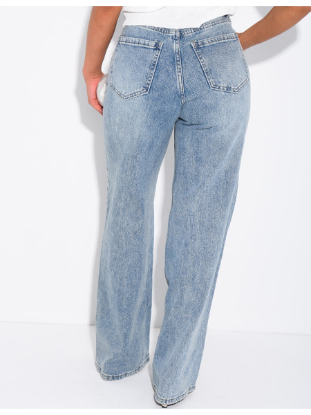 Jeans mit hoher Taille und geradem Schnitt in Vintage-Waschung
