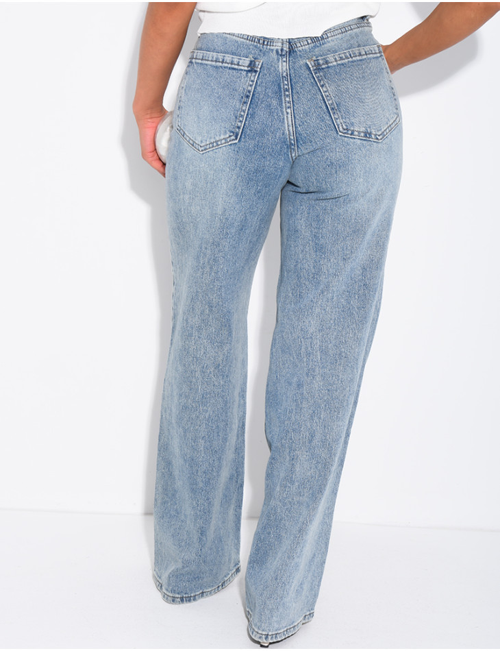 Jeans mit hoher Taille und geradem Schnitt in Vintage-Waschung