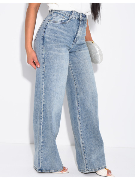 Jeans mit hoher Taille und geradem Schnitt in Vintage-Waschung
