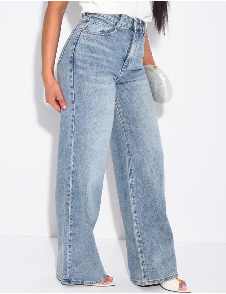 Jeans mit hoher Taille und geradem Schnitt in Vintage-Waschung