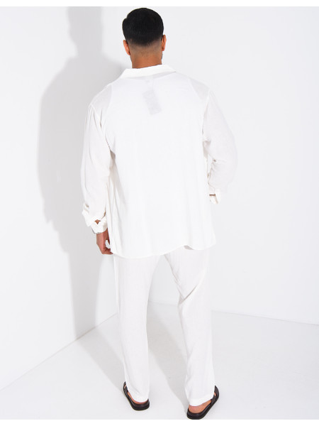 Linen set comprising trousers and a long-sleeved shirt