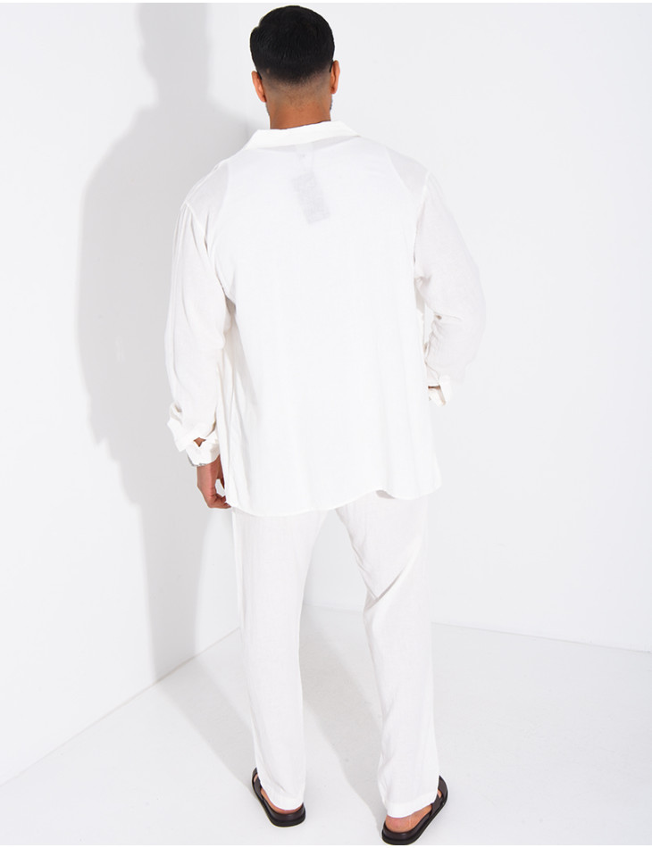 Linen set comprising trousers and a long-sleeved shirt