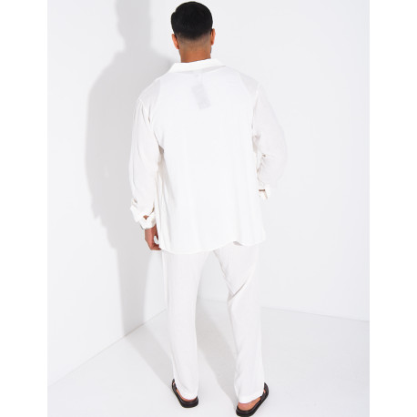 Linen set comprising trousers and a long-sleeved shirt