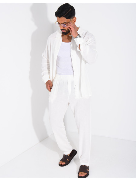 Linen set comprising trousers and a long-sleeved shirt