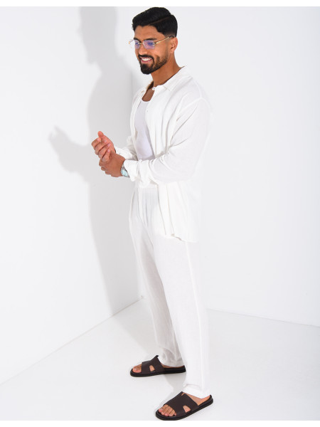 Linen set comprising trousers and a long-sleeved shirt