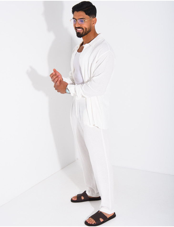 Linen set comprising trousers and a long-sleeved shirt