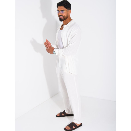 Linen set comprising trousers and a long-sleeved shirt