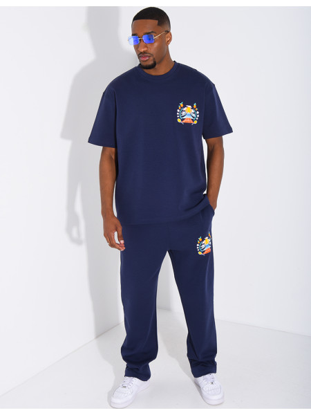 Set aus Hose und T-Shirt mit Tennisplatz