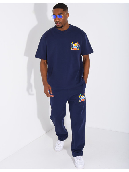 Set aus Hose und T-Shirt mit Tennisplatz