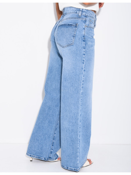 Mid-rise, wide-leg faded jeans