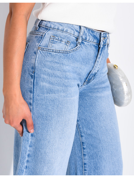 Mid-rise, wide-leg faded jeans