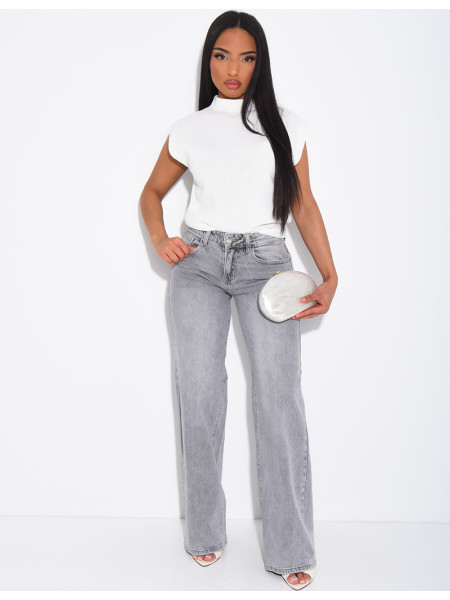 Low-rise, wide-leg faded jeans