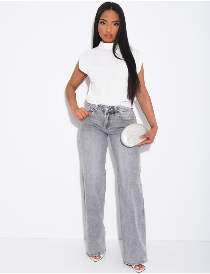 Low-rise, wide-leg faded jeans