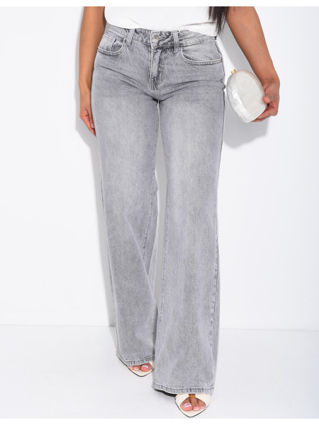 Low-rise, wide-leg faded jeans