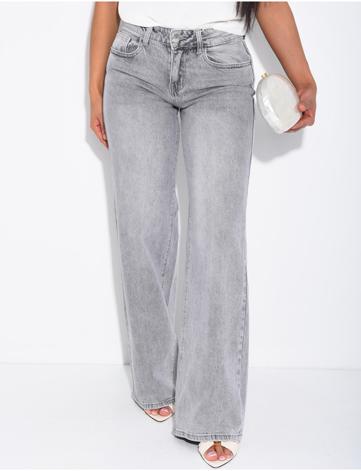 Low-rise, wide-leg faded jeans