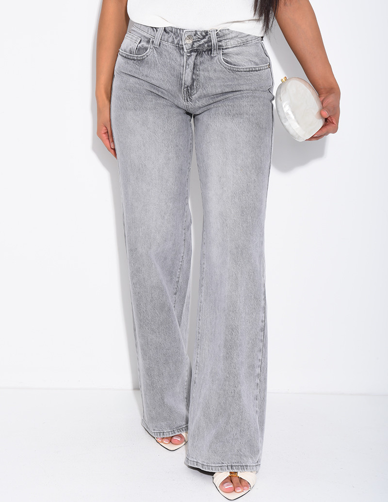 Low-rise, wide-leg faded jeans