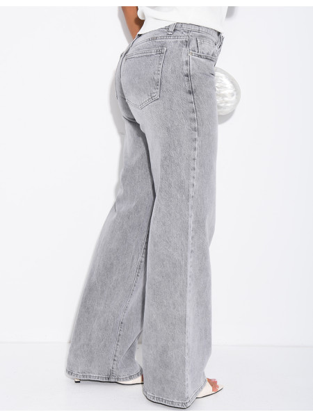 Low-rise, wide-leg faded jeans