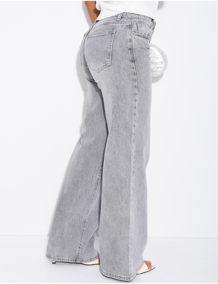 Low-rise, wide-leg faded jeans