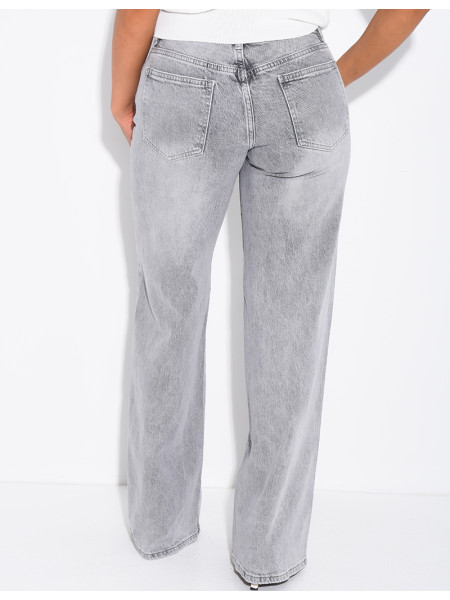 Low-rise, wide-leg faded jeans