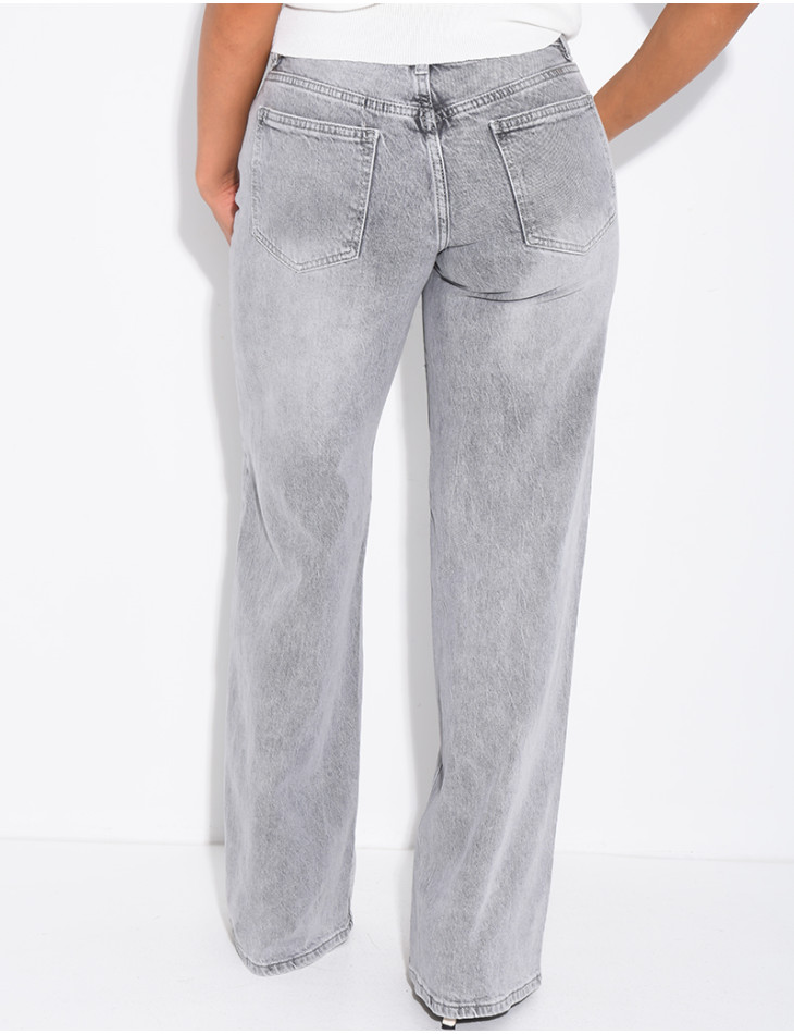 Low-rise, wide-leg faded jeans