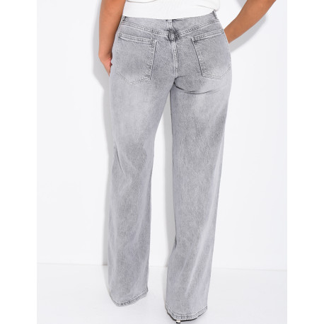 Low-rise, wide-leg faded jeans