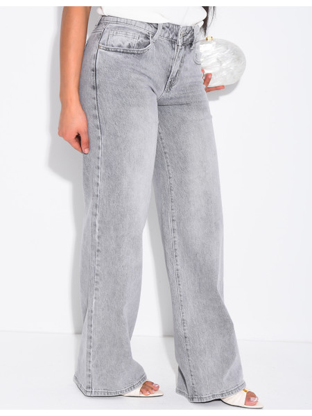 Low-rise, wide-leg faded jeans