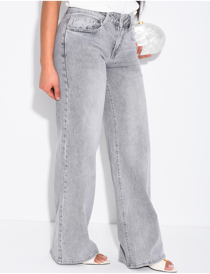 Low-rise, wide-leg faded jeans