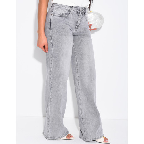 Low-rise, wide-leg faded jeans