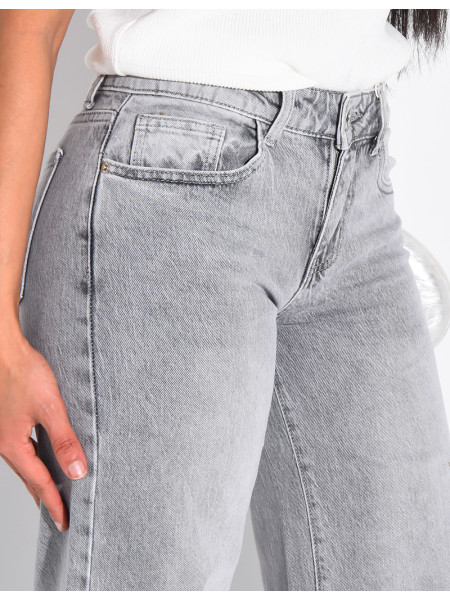 Low-rise, wide-leg faded jeans